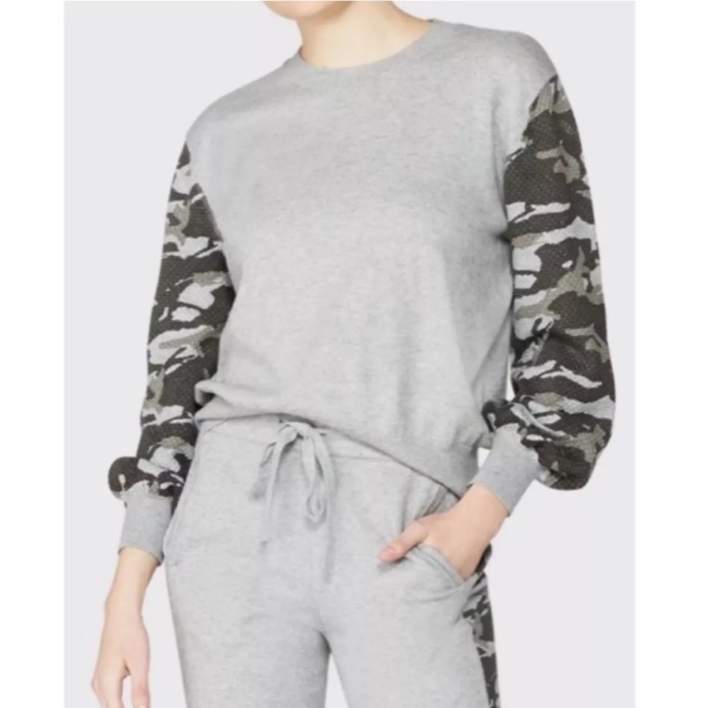 Monrow Cashmere Blend Gray Sweater Camo Sleeve Mixed Media Size Small